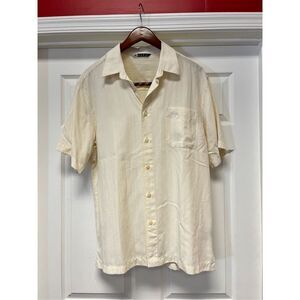 Hobie Mens Yellow Textured Cuban Bowling Shirt sz M EUC